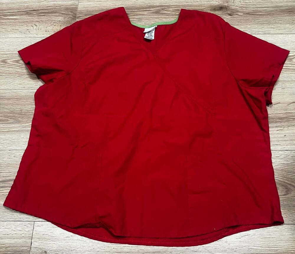 SCRUBSTAR Womens Scrub Top Size 3X/3XG Red V Neck Short Sleeve Pockets (A00)